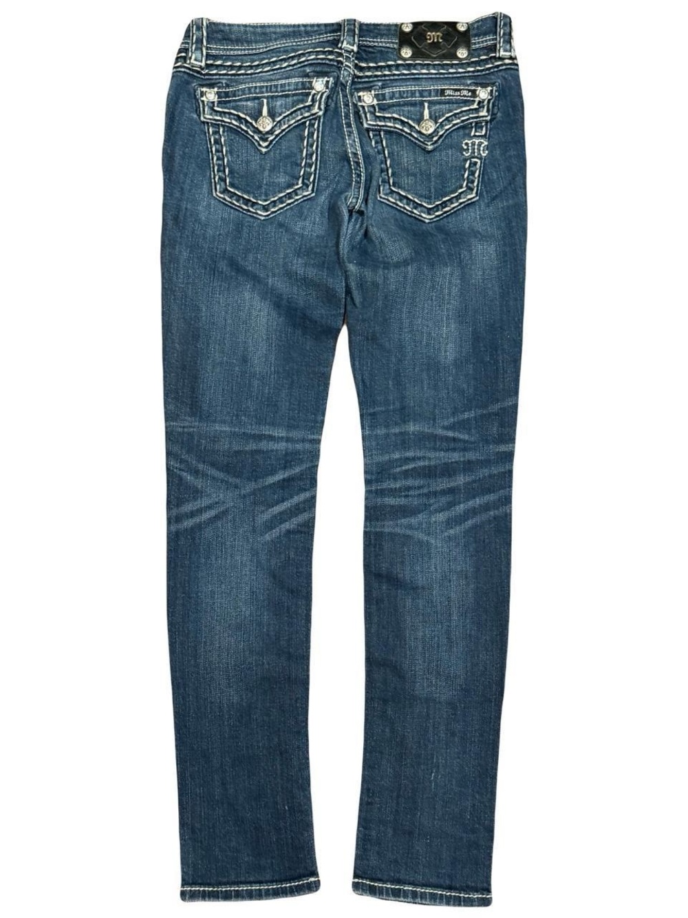 Y2K Miss Me Signature Skinny Bedazzled Low Rise Faded Slim Jeans